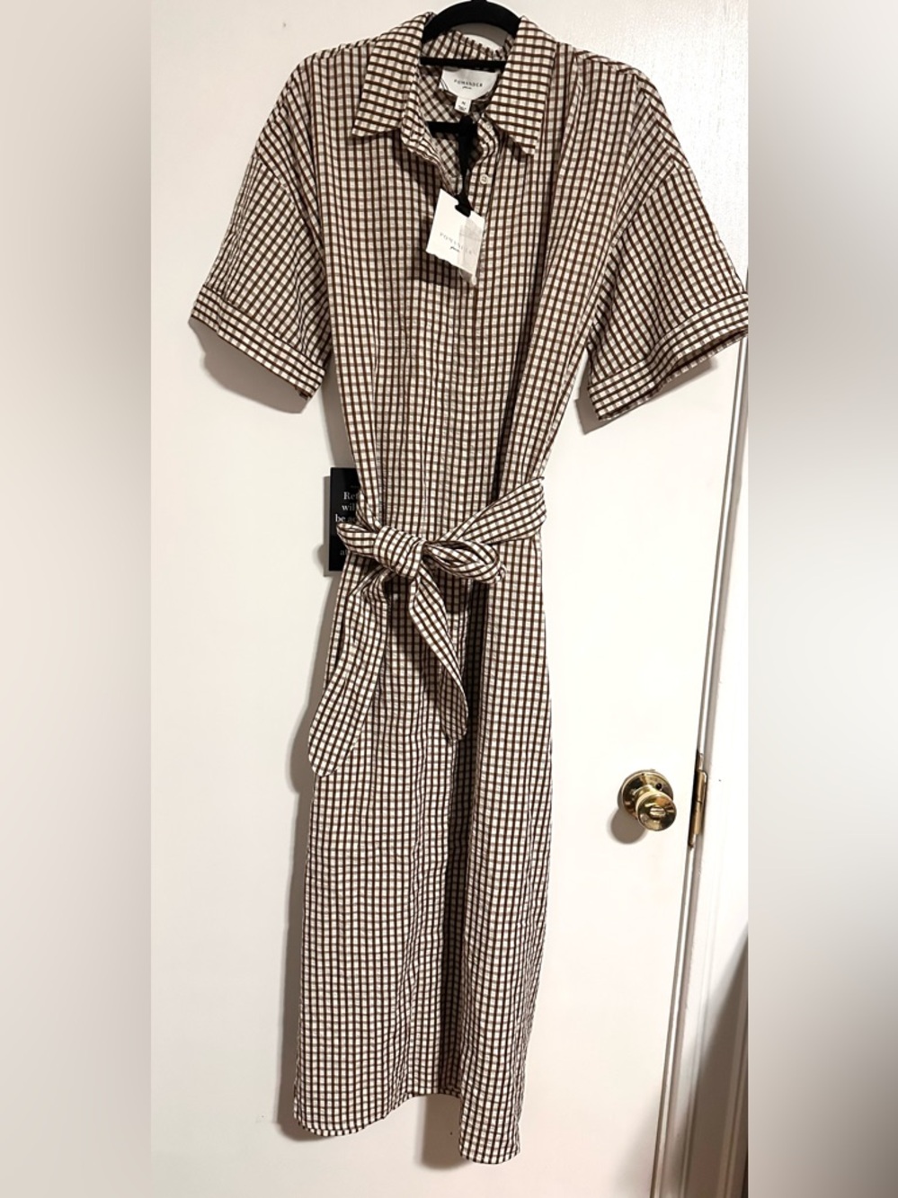 Pomander Place NEW Brown Gingham Seersucker Zacara Maxi Dress Size Medium - Picture 4 of 8
